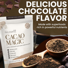 Close-up of raw cacao powder and ingredients