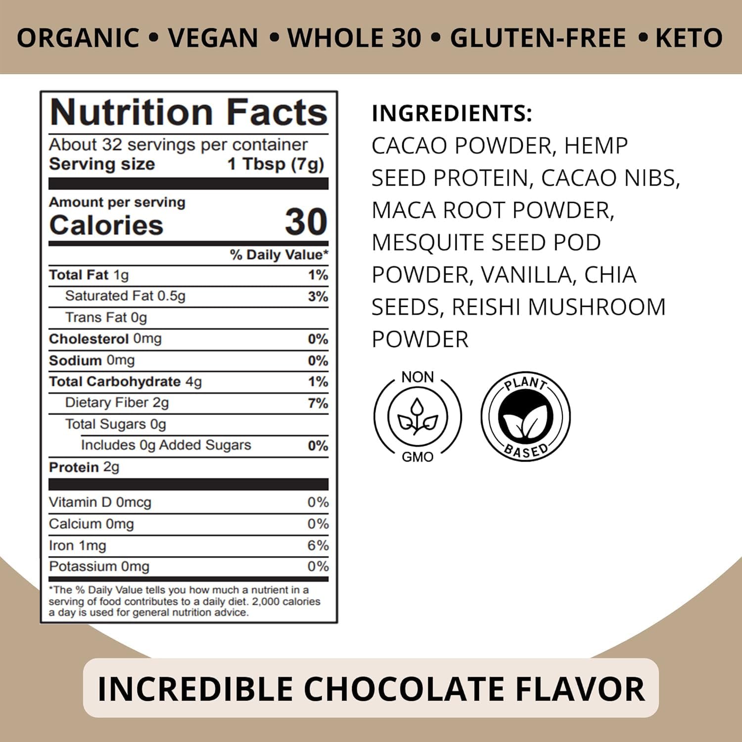 Serving scoop of unsweetened plant-based protein powder