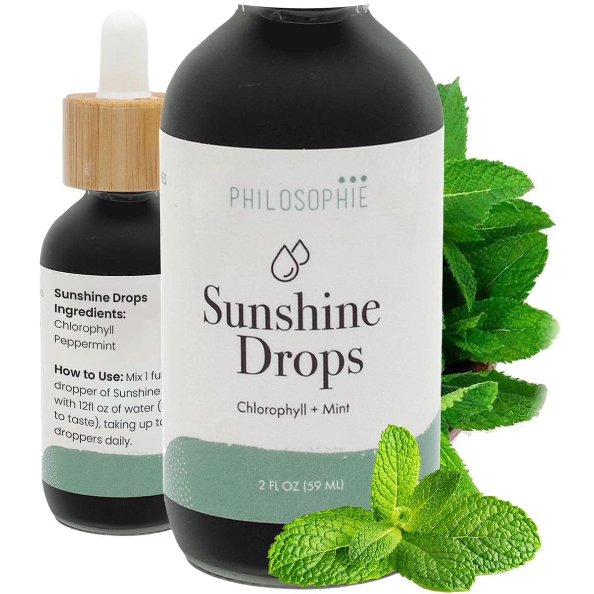 Bottle of Philosophie Liquid Chlorophyll Sunshine Drops in 2oz bottle