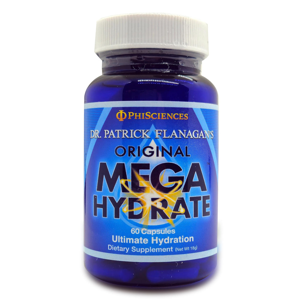 Phi Sciences MegaHydrate bottle label highlighting hydration support potential