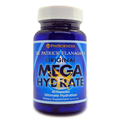 Phi Sciences MegaHydrate bottle label highlighting hydration support potential
