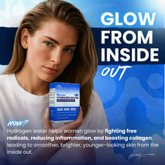 Glass of water with hydrogen tablets and bubbles