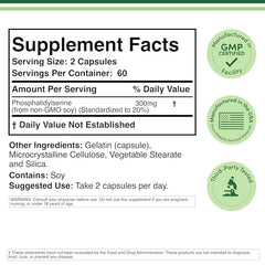 Label showing phosphatidylserine 300mg per serving