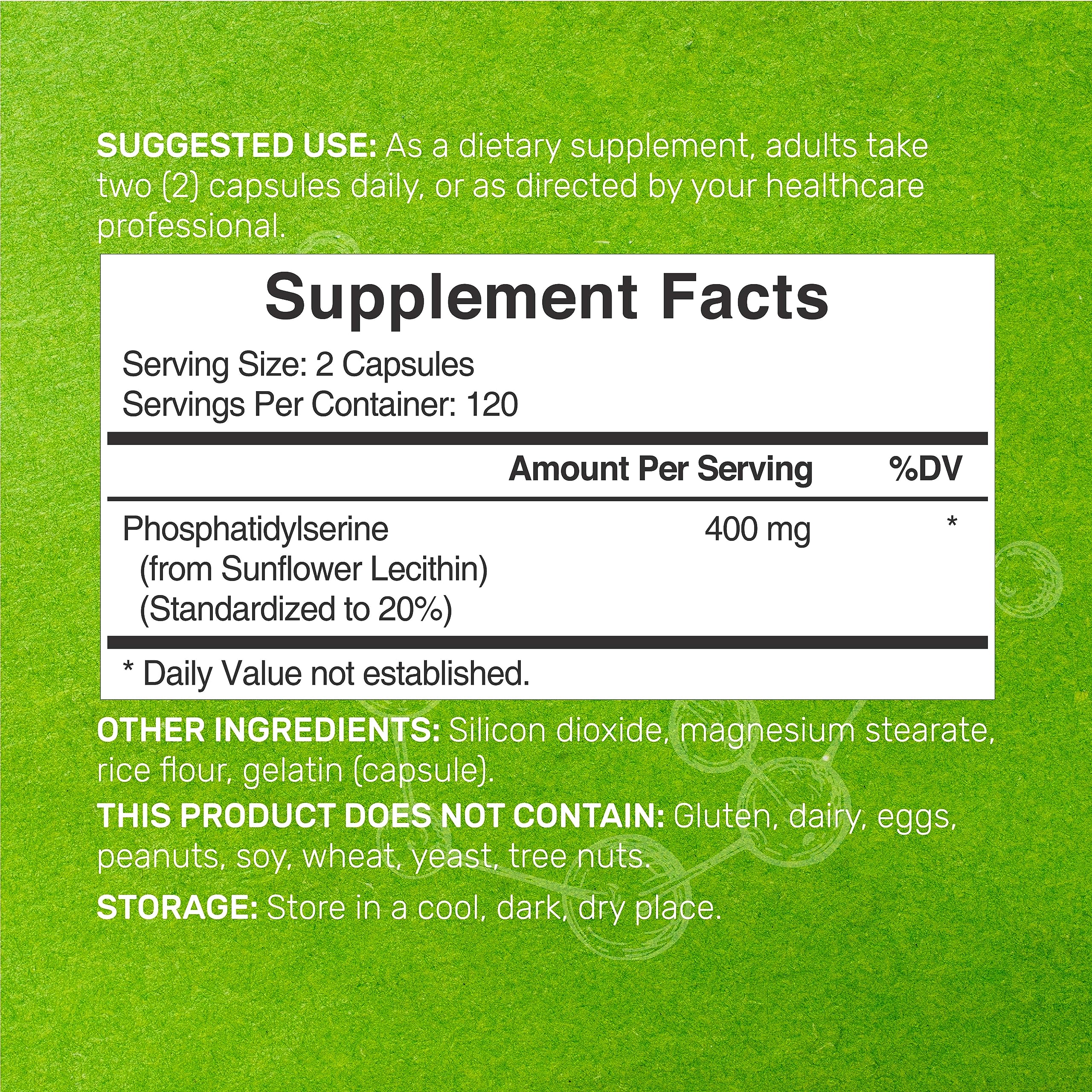 Product label for phosphatidylserine 400 mg 240 capsules