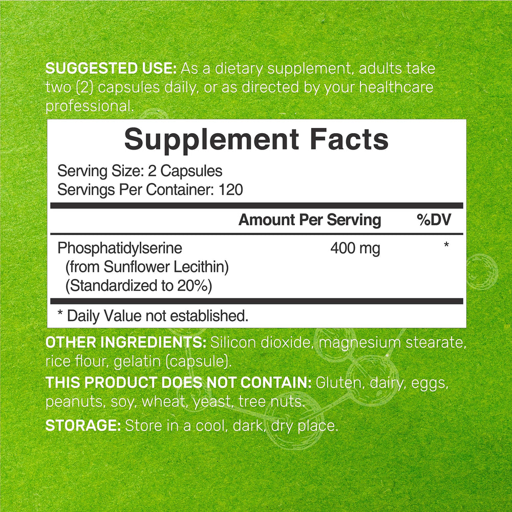 Product label for phosphatidylserine 400 mg 240 capsules