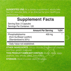 Product label for phosphatidylserine 400 mg 240 capsules