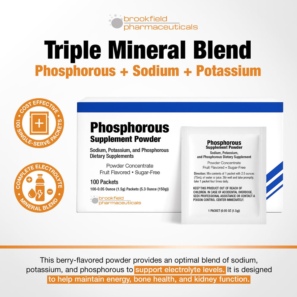 Berry-flavored phosphorus supplement powder dissolving in water