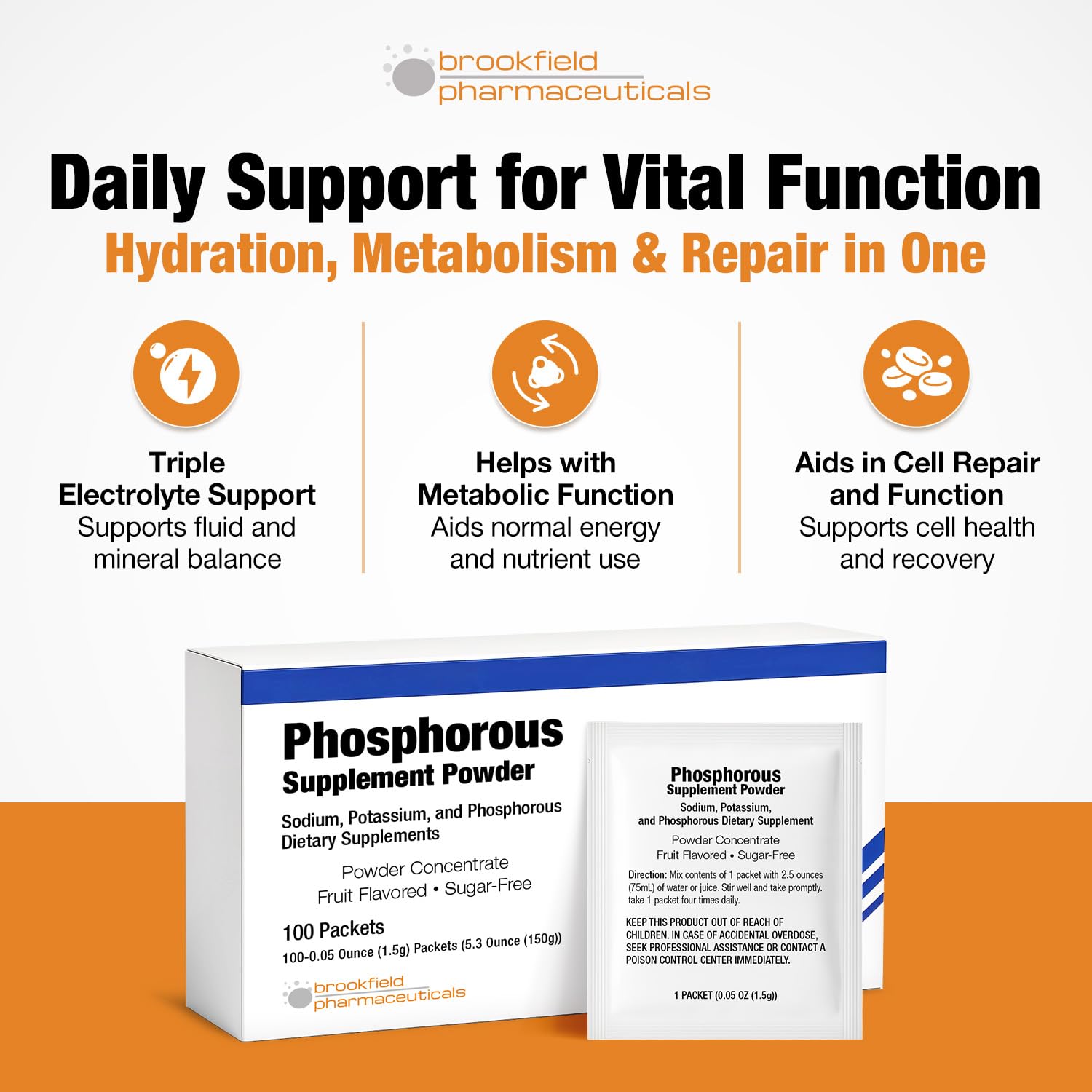 Diagram showing bone and kidney health support from phosphorus supplement