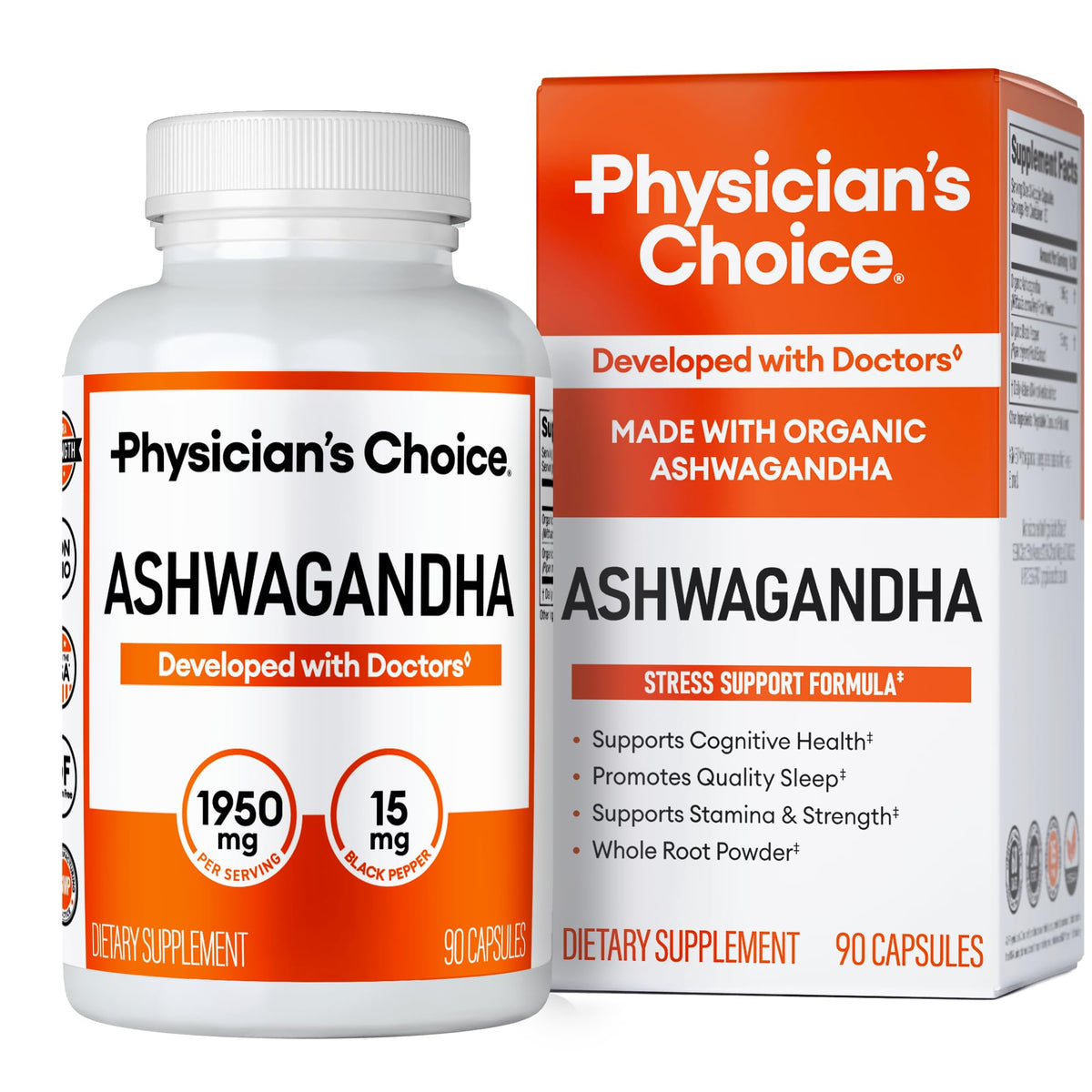 Bottle of Physician's CHOICE Ashwagandha 1950mg with Black Pepper