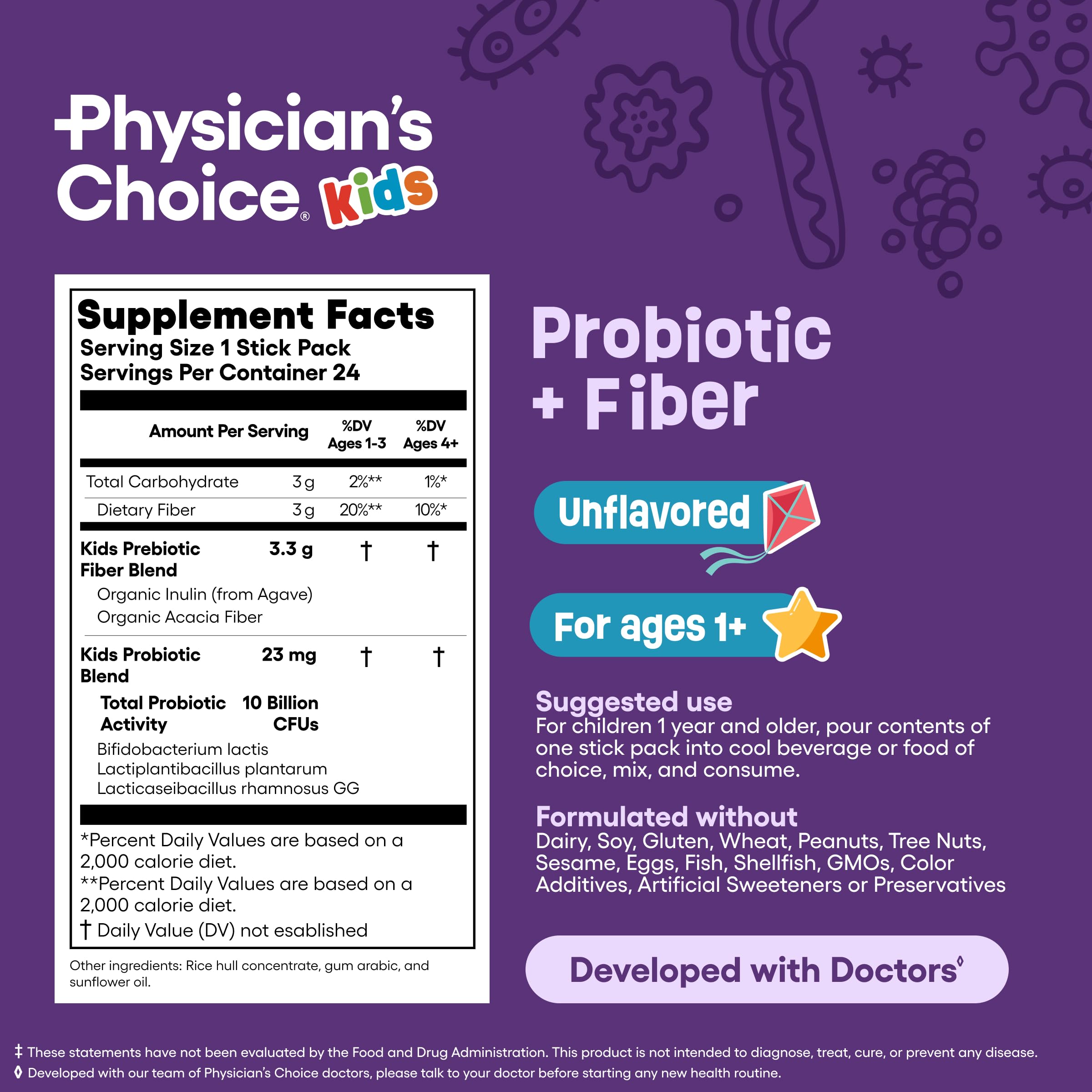 Lifestyle image showing daily routine with 24 packets for ages 1+