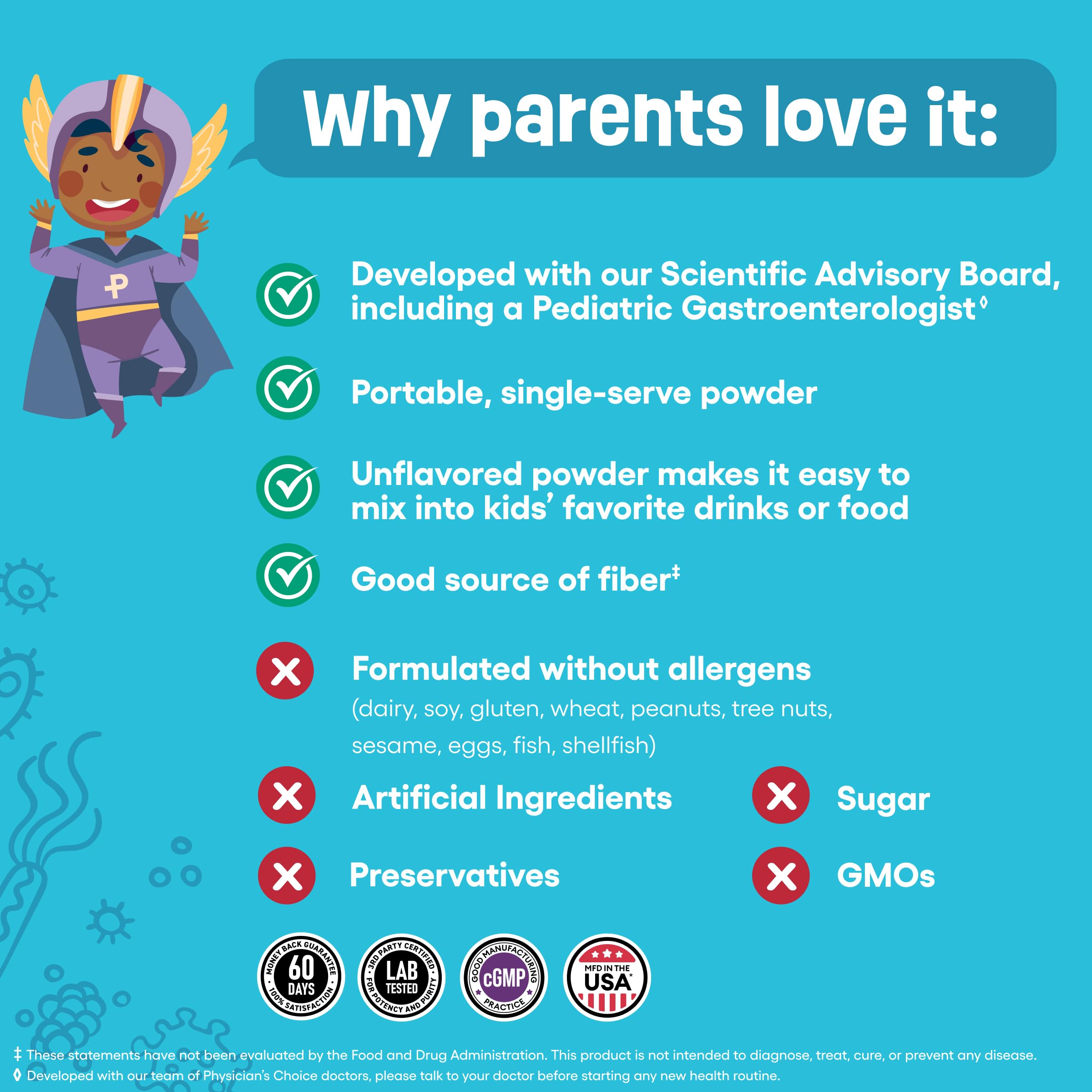 Unflavored powder dissolving in a drink for kids