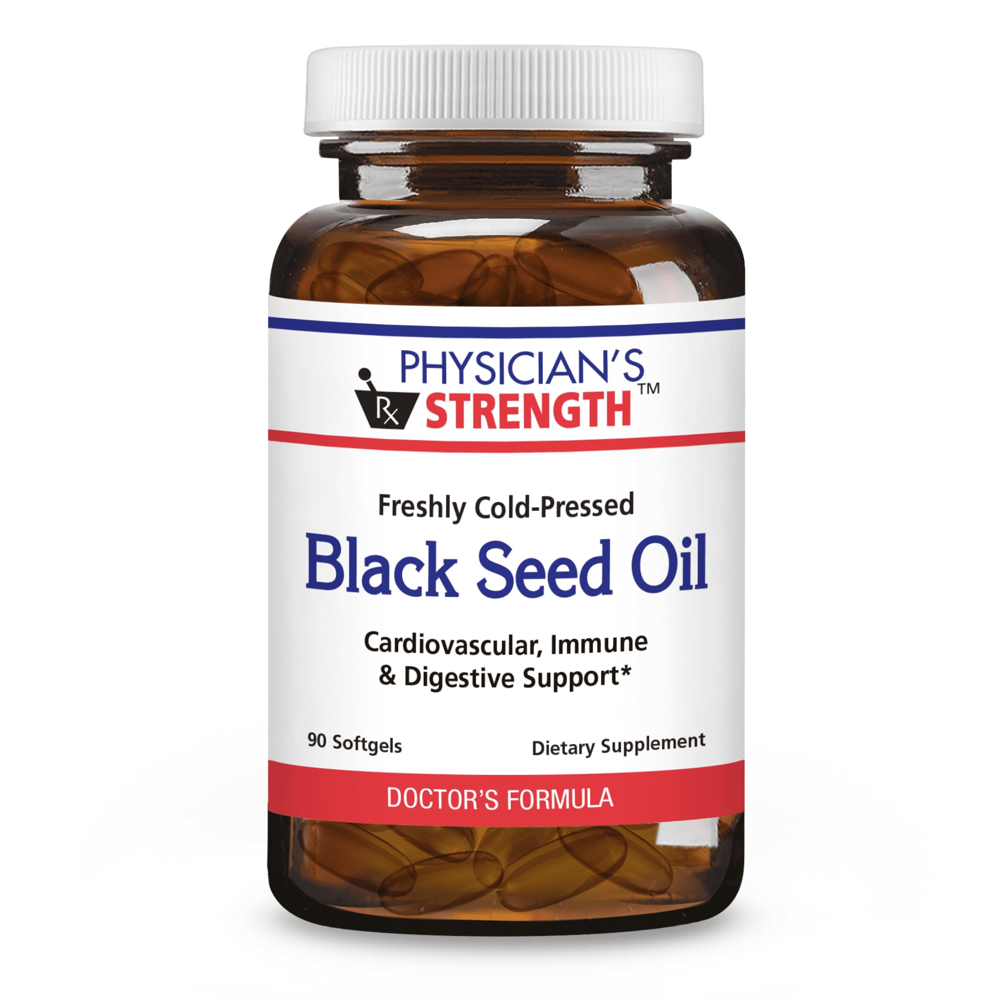 Physician's Strength Black Seed Oil Gelcaps bottle with 90 softgels