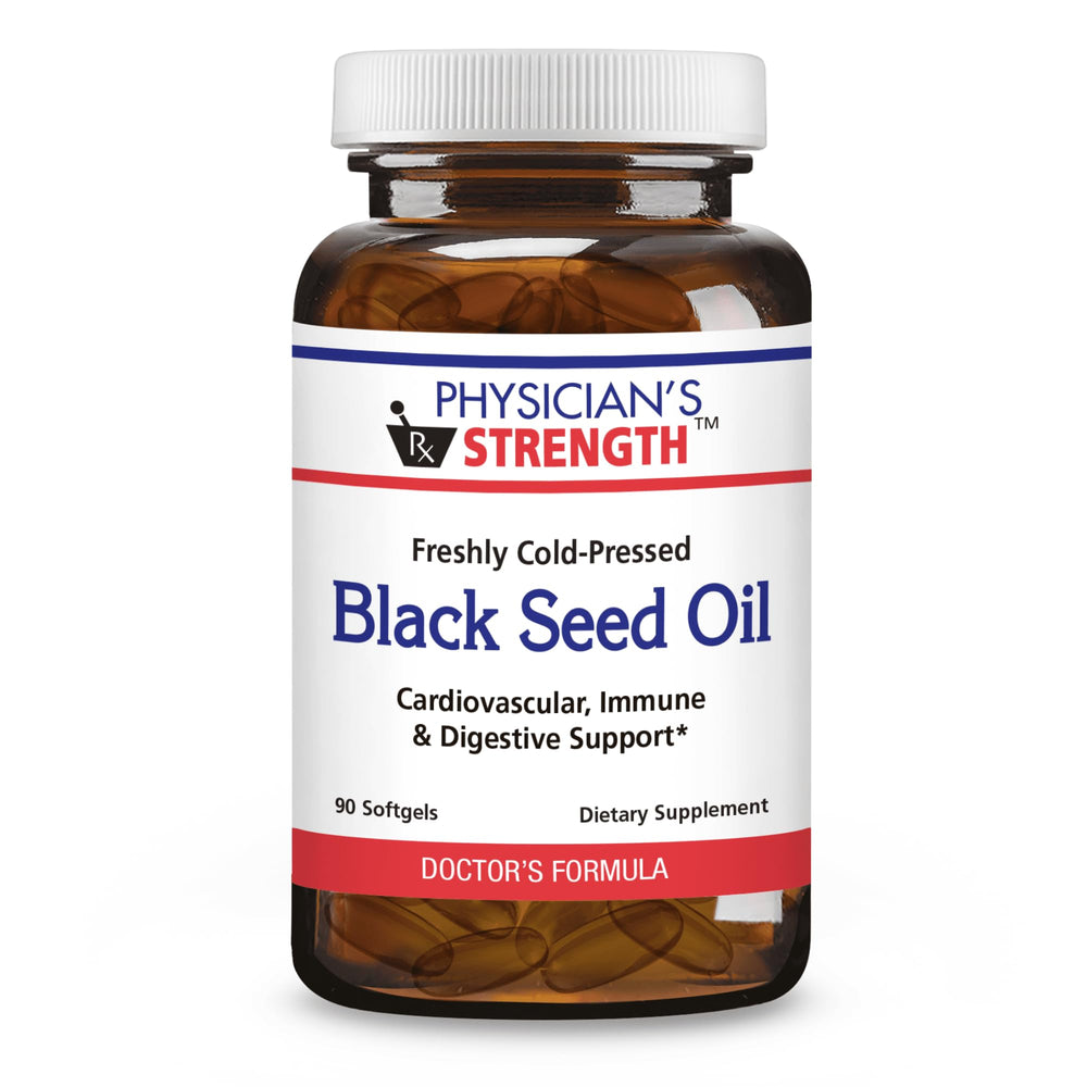 Physician's Strength Black Seed Oil Gelcaps bottle with 90 softgels