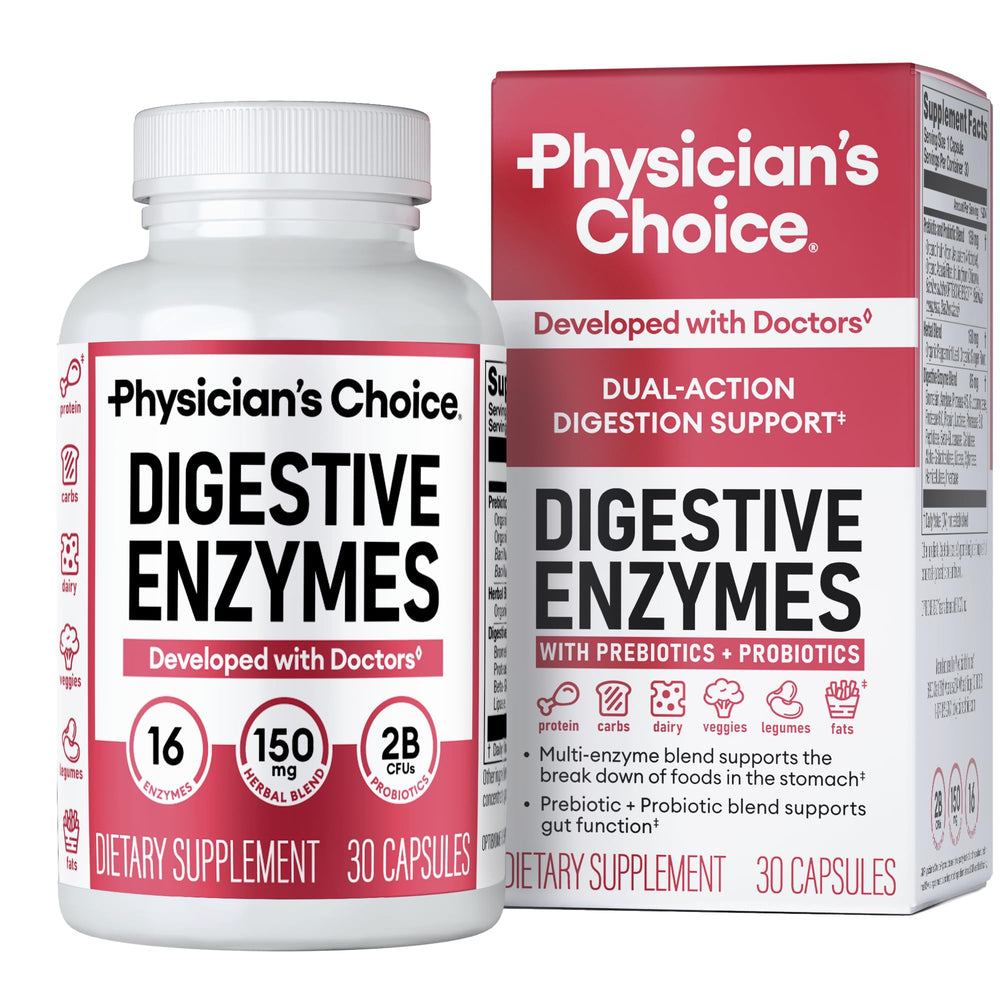Front view of Physician's CHOICE Digestive Enzymes bottle with label