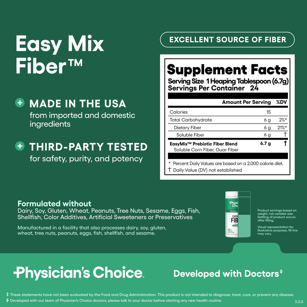 Made in USA label on Physician's Choice Easy Mix Fiber packaging