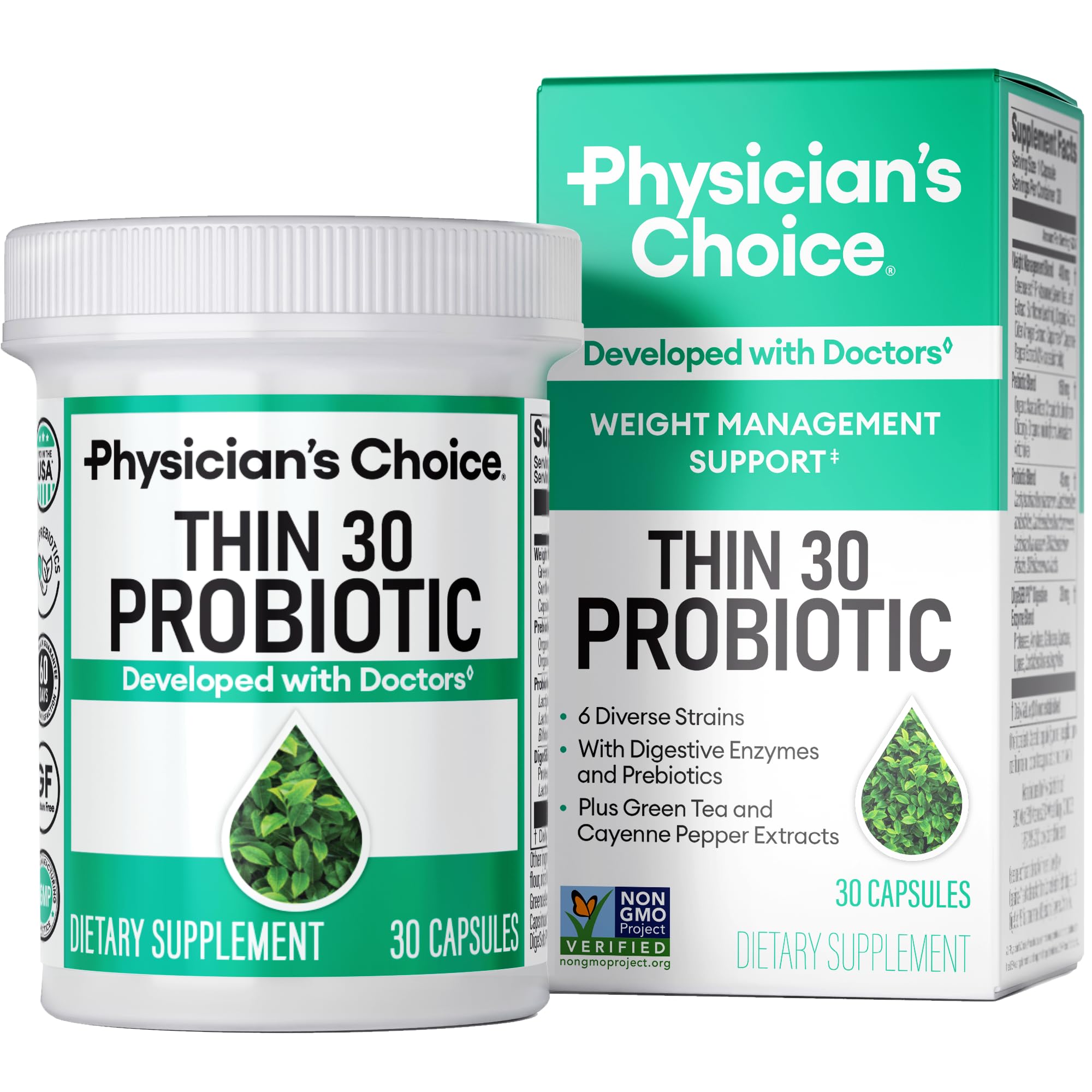 Product image: Physician's CHOICE Probiotics bottle showing 6 strains