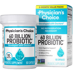 Physician's CHOICE Probiotics bottle label showing 60B CFU and 60 count