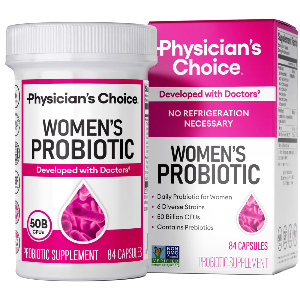 Physician's Choice Women probiotic bottle front highlighting balance and daily support