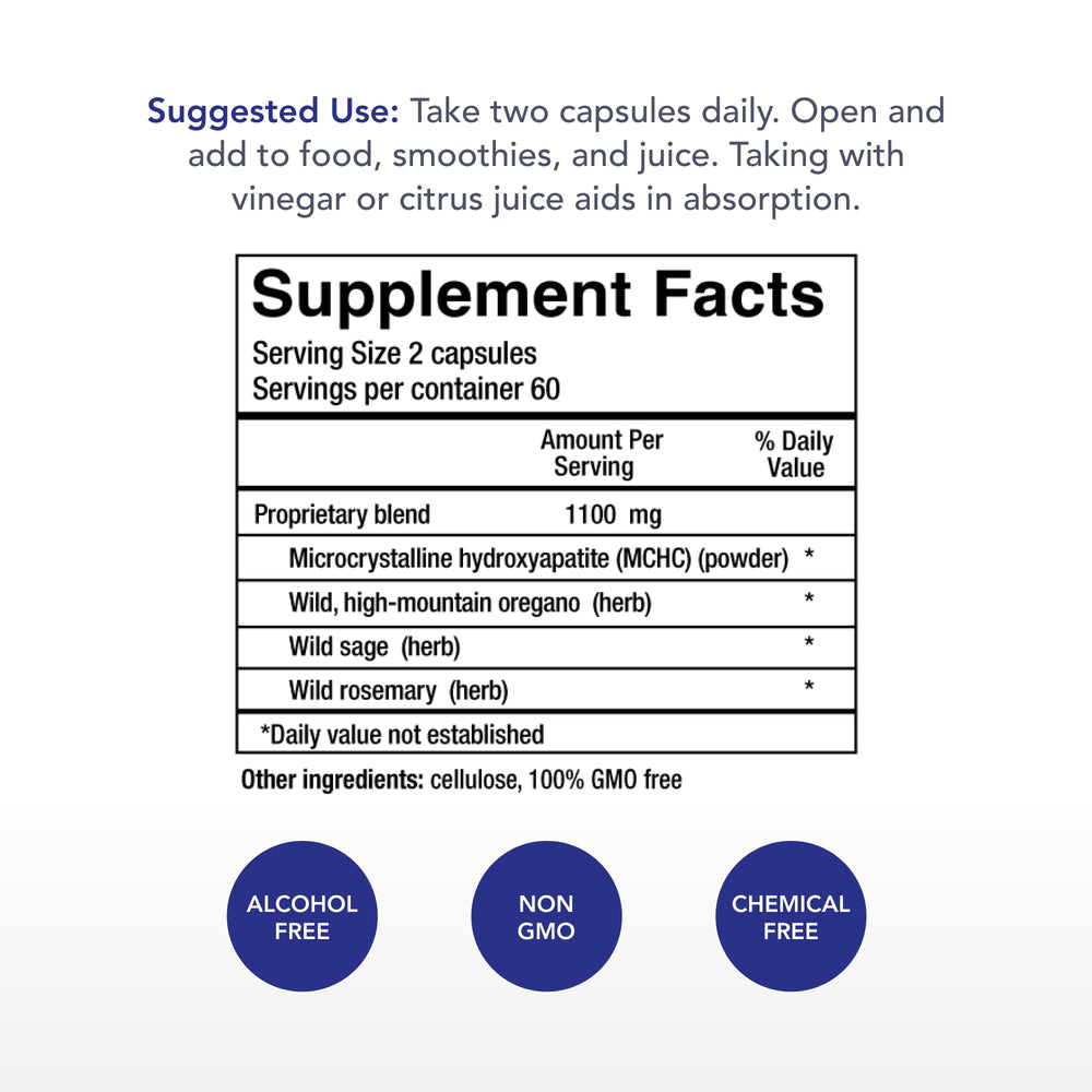 Label close-up of Physician's Strength Bone Complete bottle showing 120 Vegi Capsules