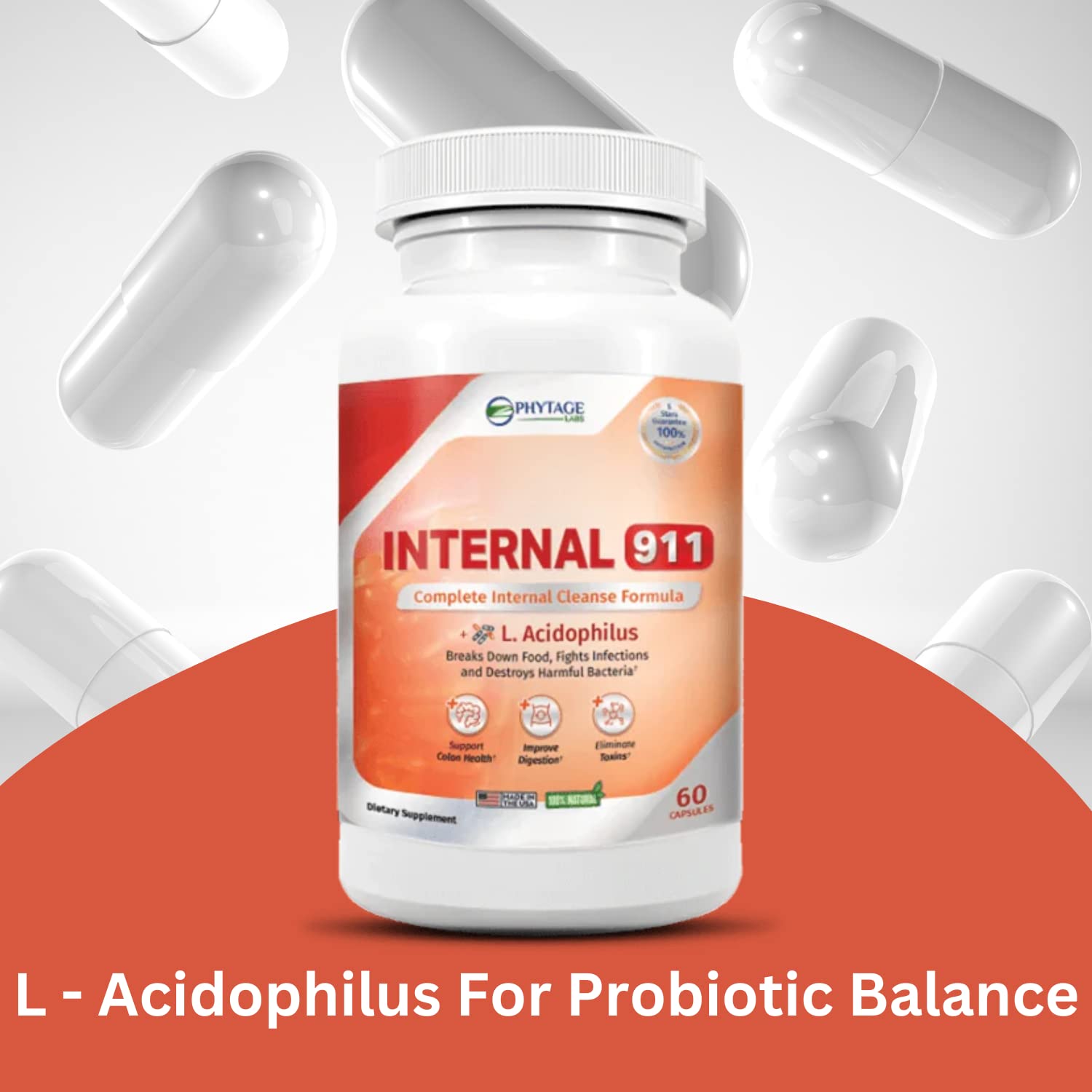 60-count bottle label detail for Internal 911