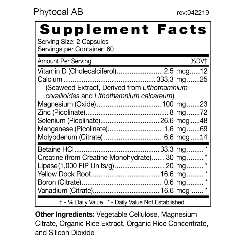 Phytocal AB multimineral supplement with seaweed calcium for AB blood type