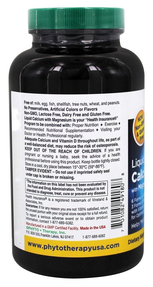 Health supplement bottle label for Phytotherapy Rx Calcium Softgel
