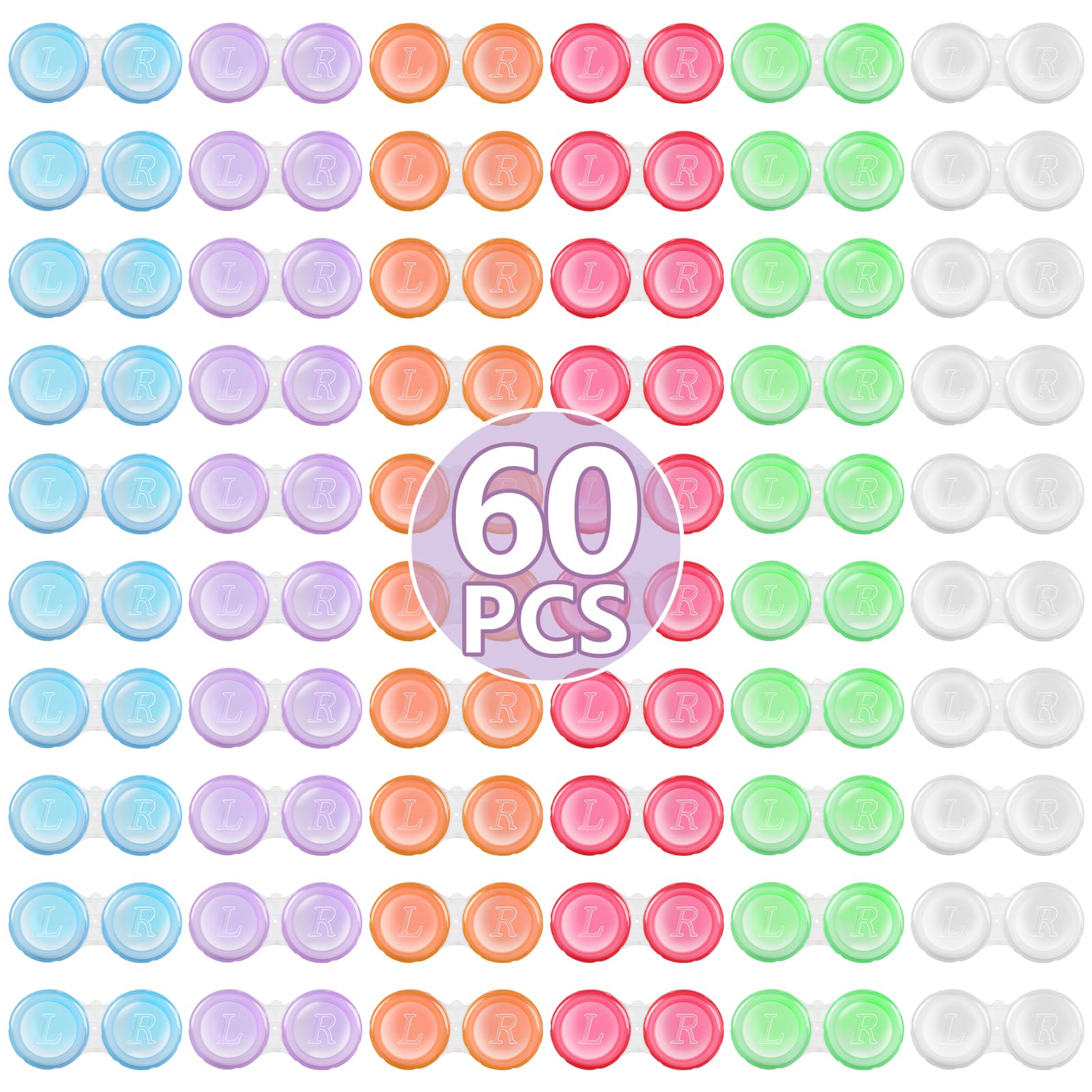 Phyyixs 60-pack transparent contact lens cases in six colors