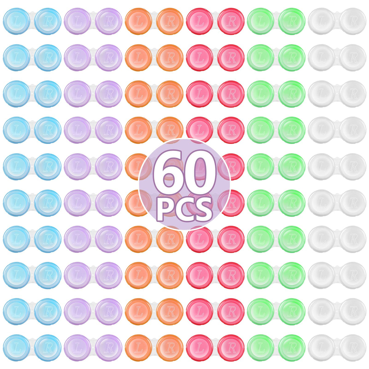 Phyyixs 60-pack transparent contact lens cases in six colors