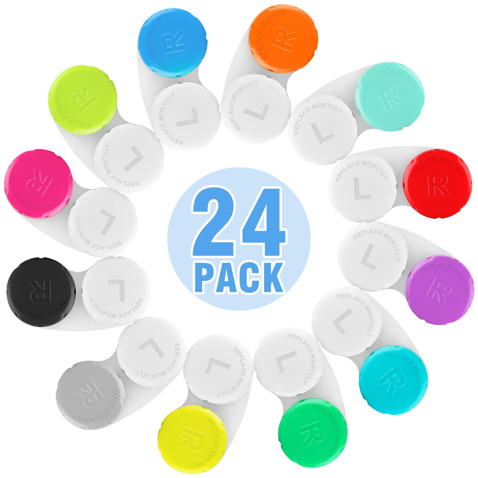Colorful Phyyixs 24-pack contact lens cases in assorted colors