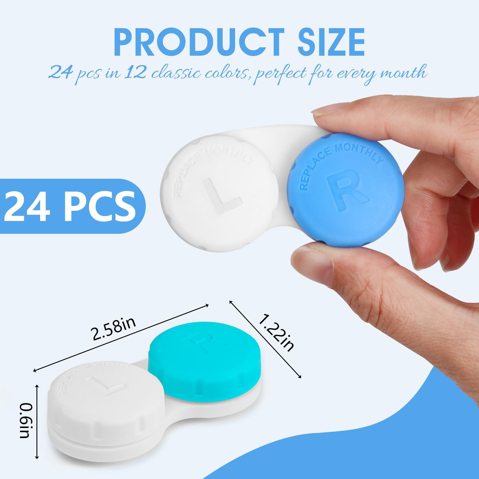 Assorted-color contact lens cases with screw-top lids