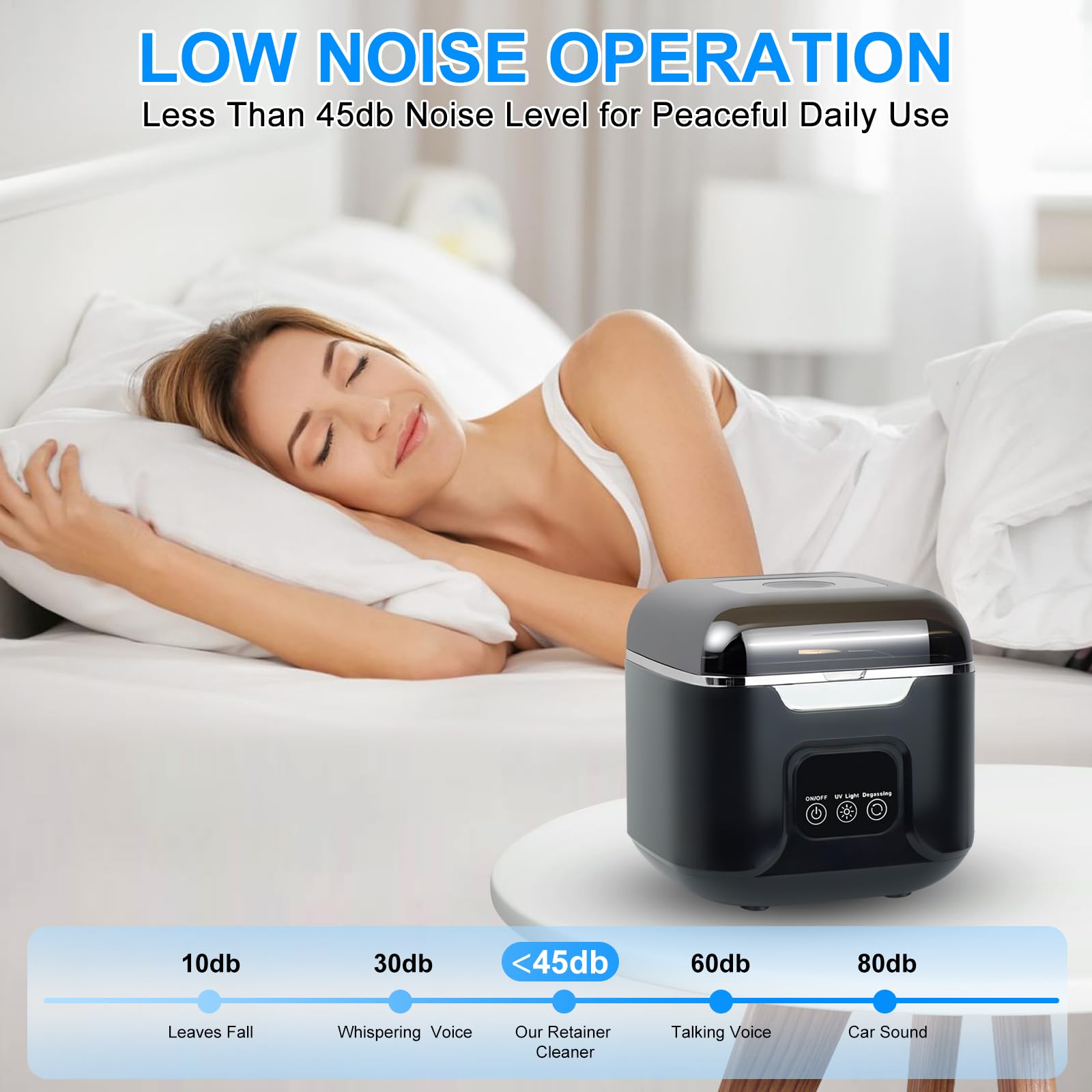 Compact and quiet operation under 45 decibels