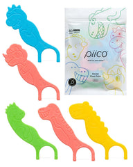 Piico unflavored kids floss dual-line dental picks with colorful dinosaur design