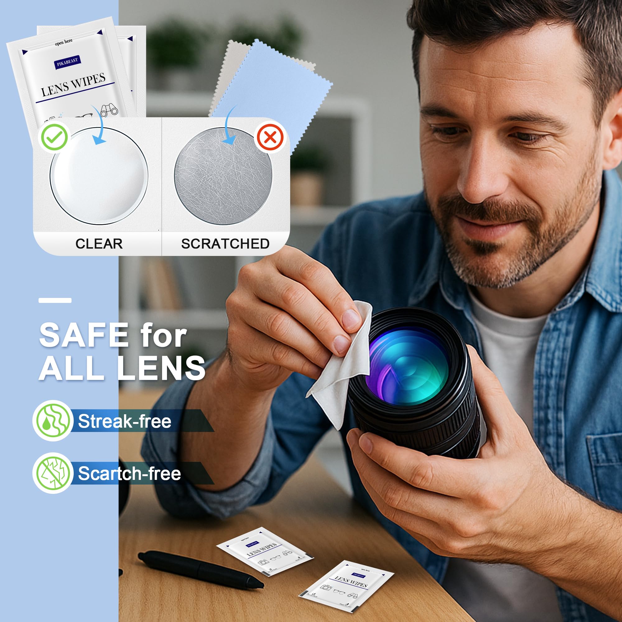 Lens wipes for camera lenses