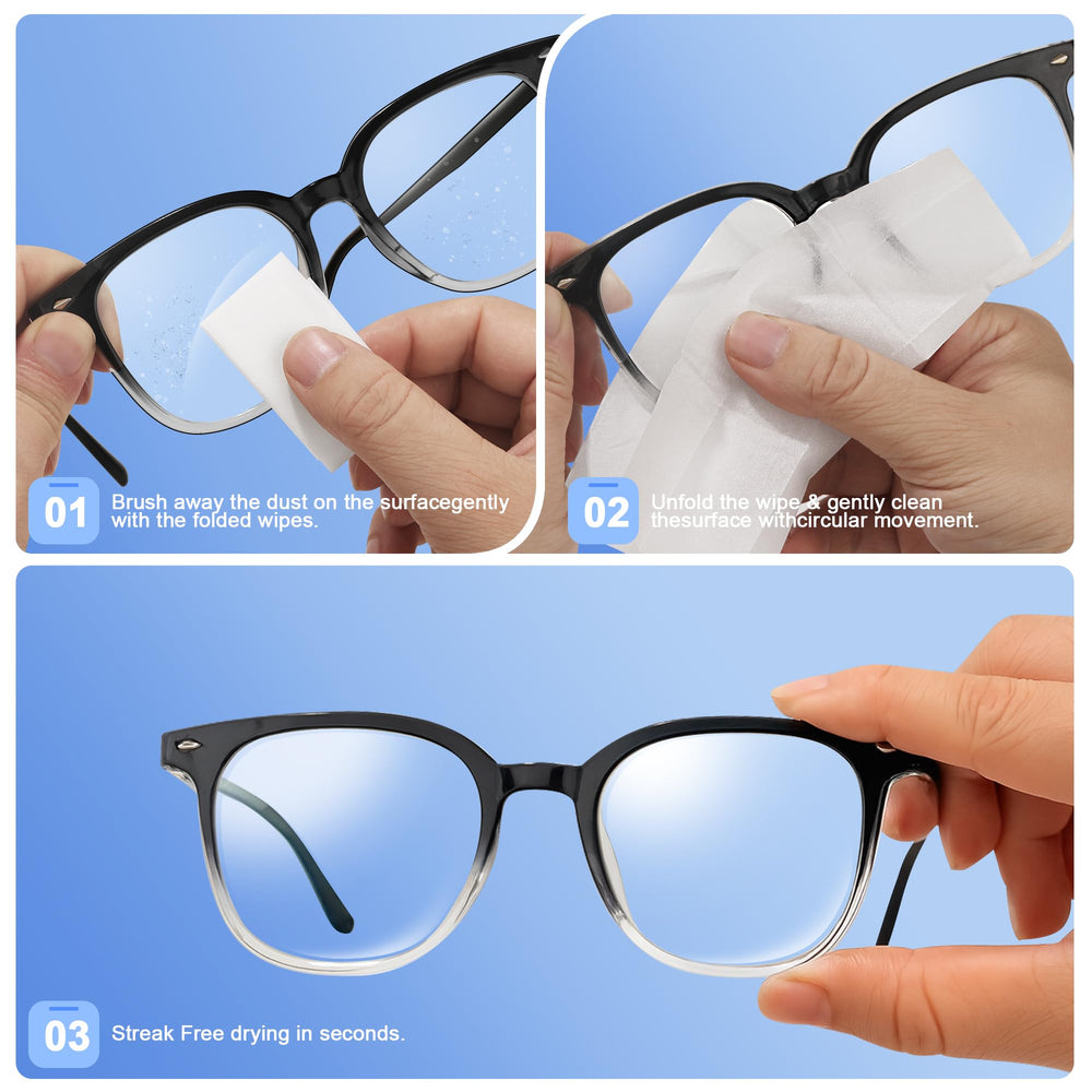 Individually wrapped large 4.9 x 5.1 inch lens wipes