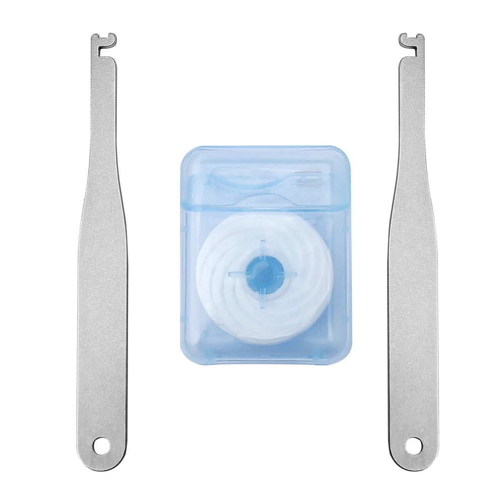 Front view of piklip reusable dental floss holder with double handles