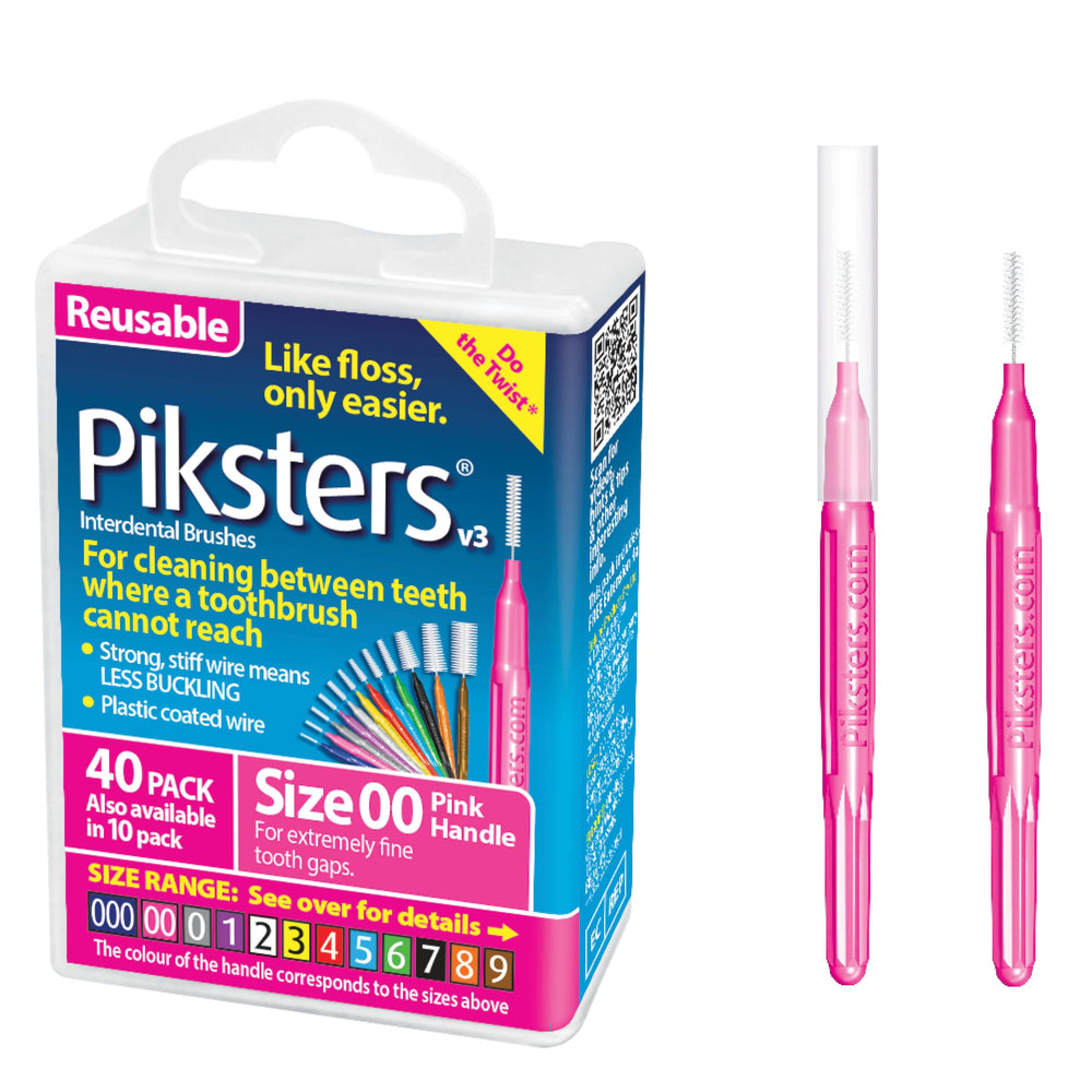 Piksters 40pk Size 00 Pink interdental brushes packaging