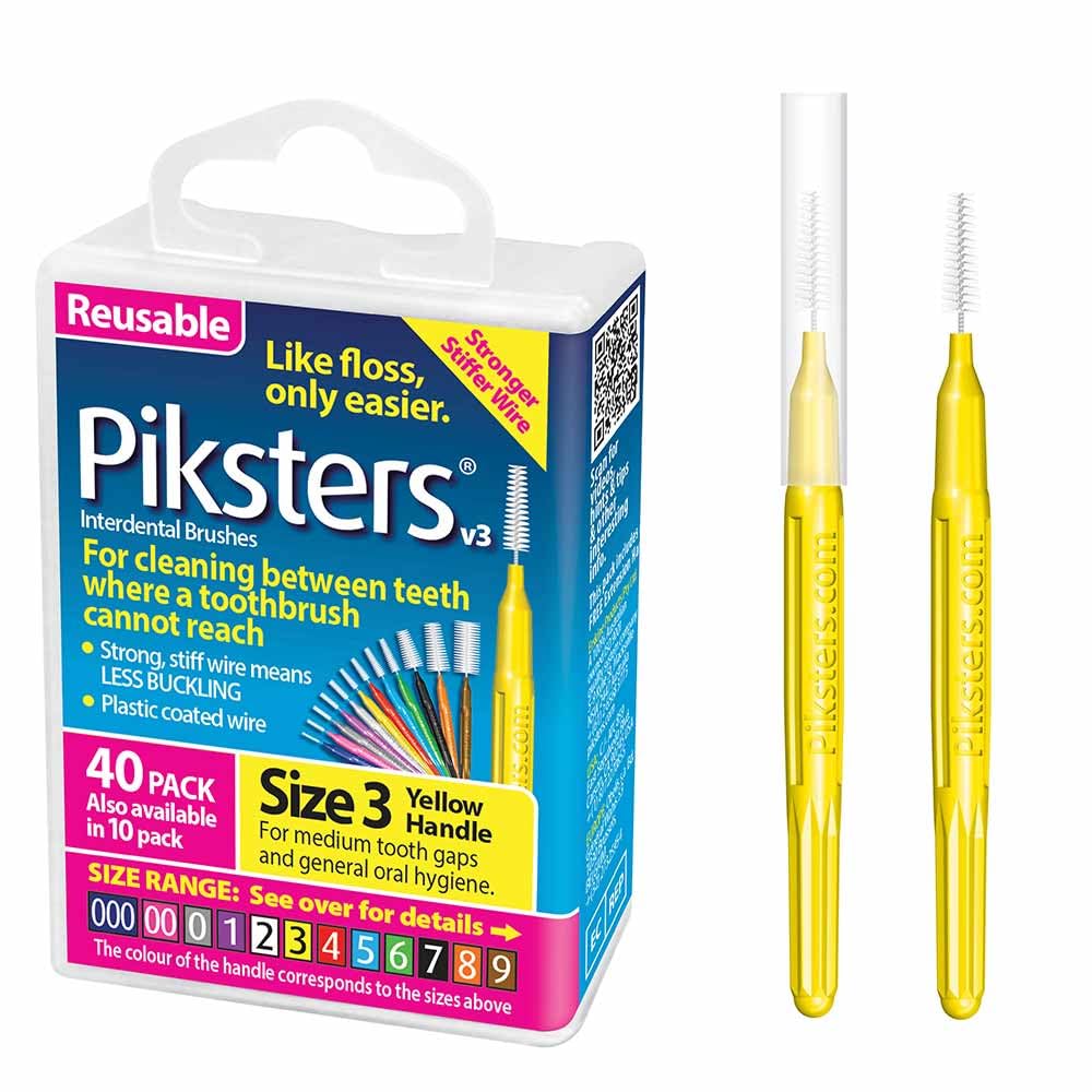 Piksters Interdental Brushes 40-pack Size 3 Yellow packaging