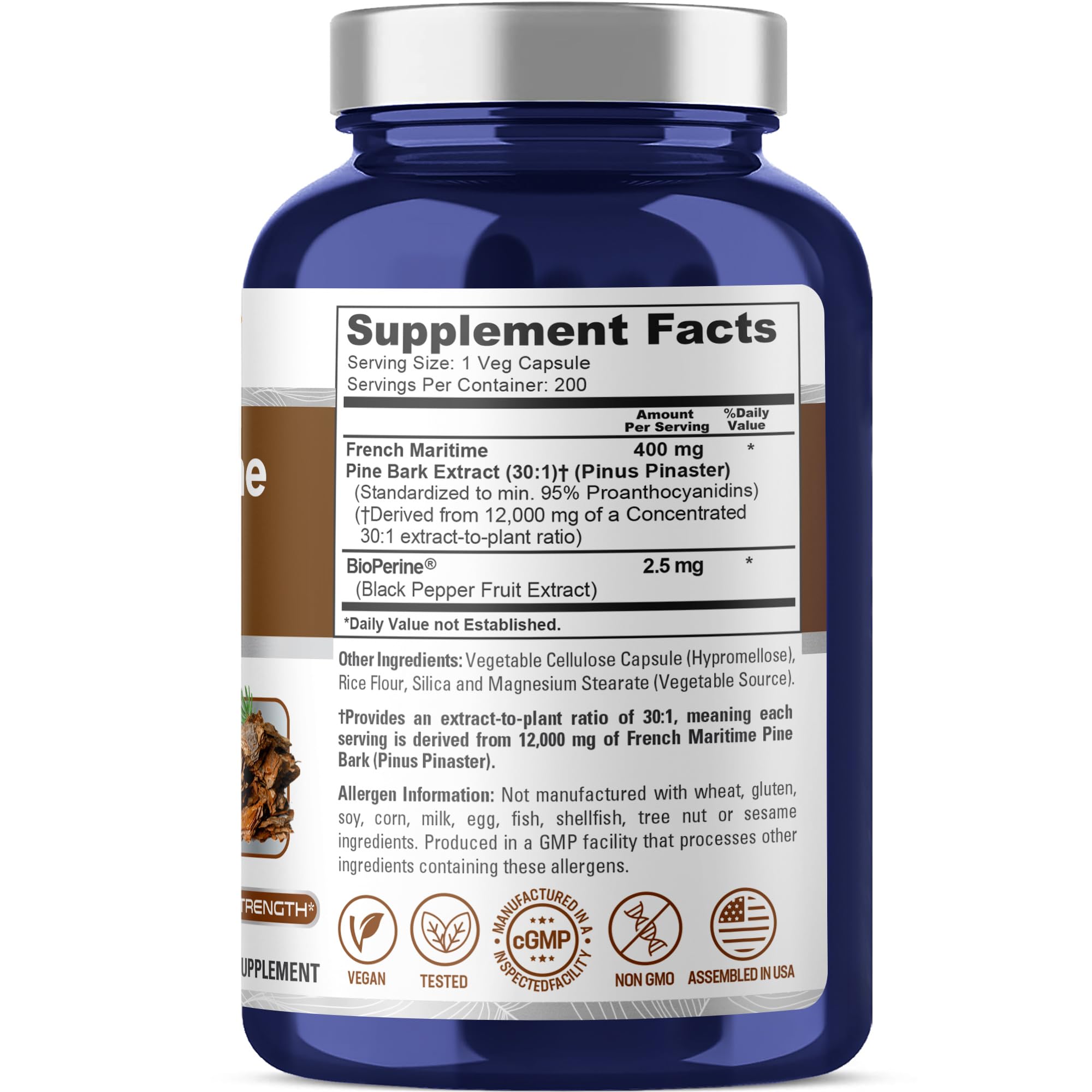 Pine bark extract 30:1 information per capsule