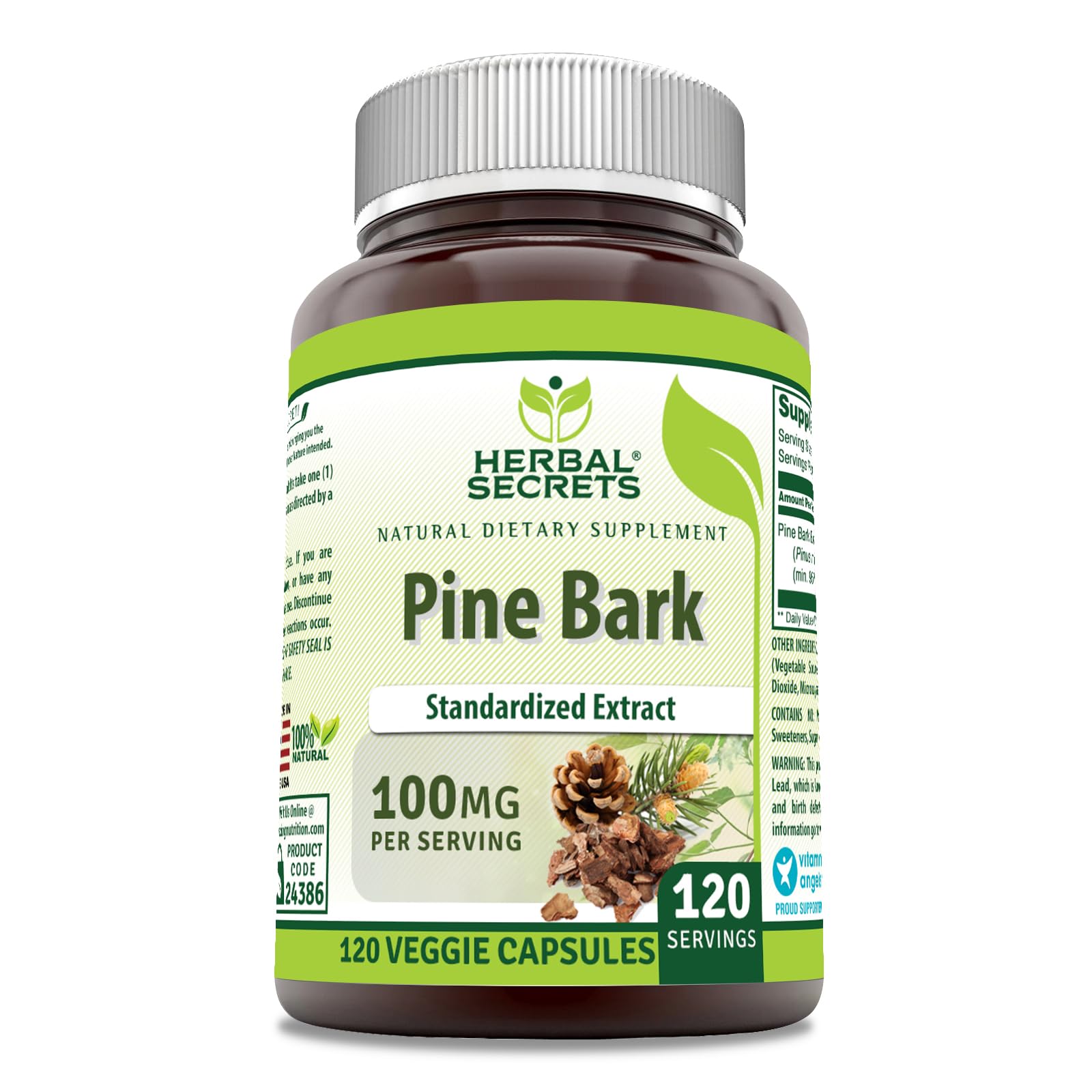 Pine Bark Extract supplement - 100 mg per serving with 120 veggie capsules