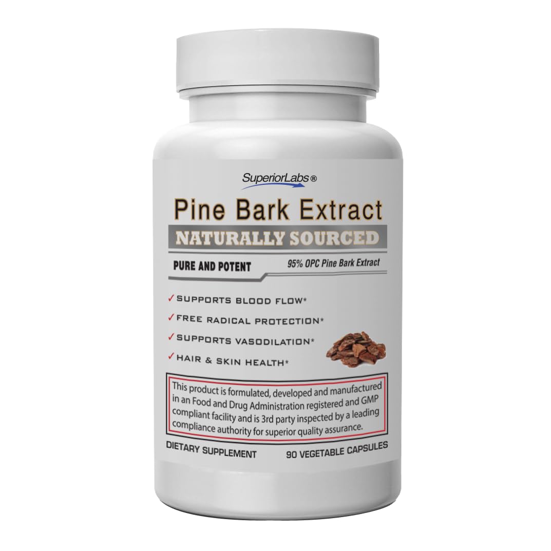 Bottle of Superior Labs Pine Bark Extract 200 mg with 95% OPC