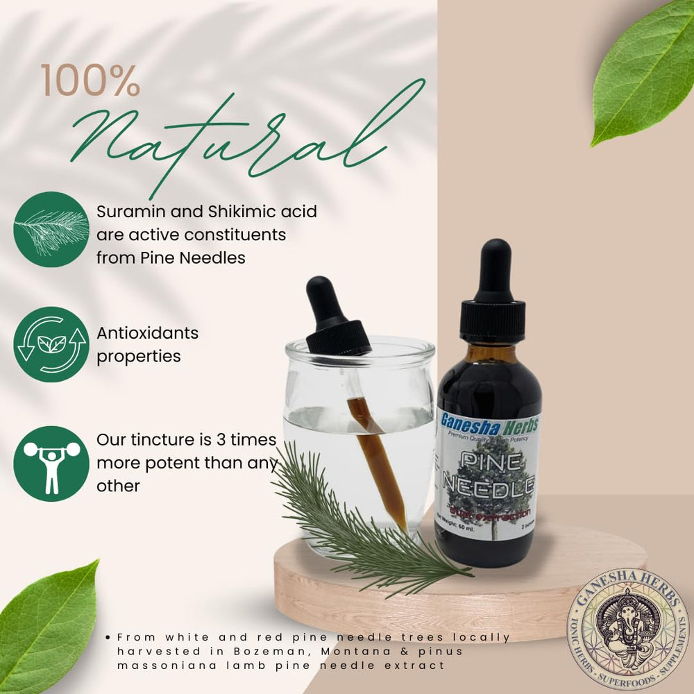 Pine Needle Complex ingredients including pine needles, fennel seeds, star anise, and dandelion