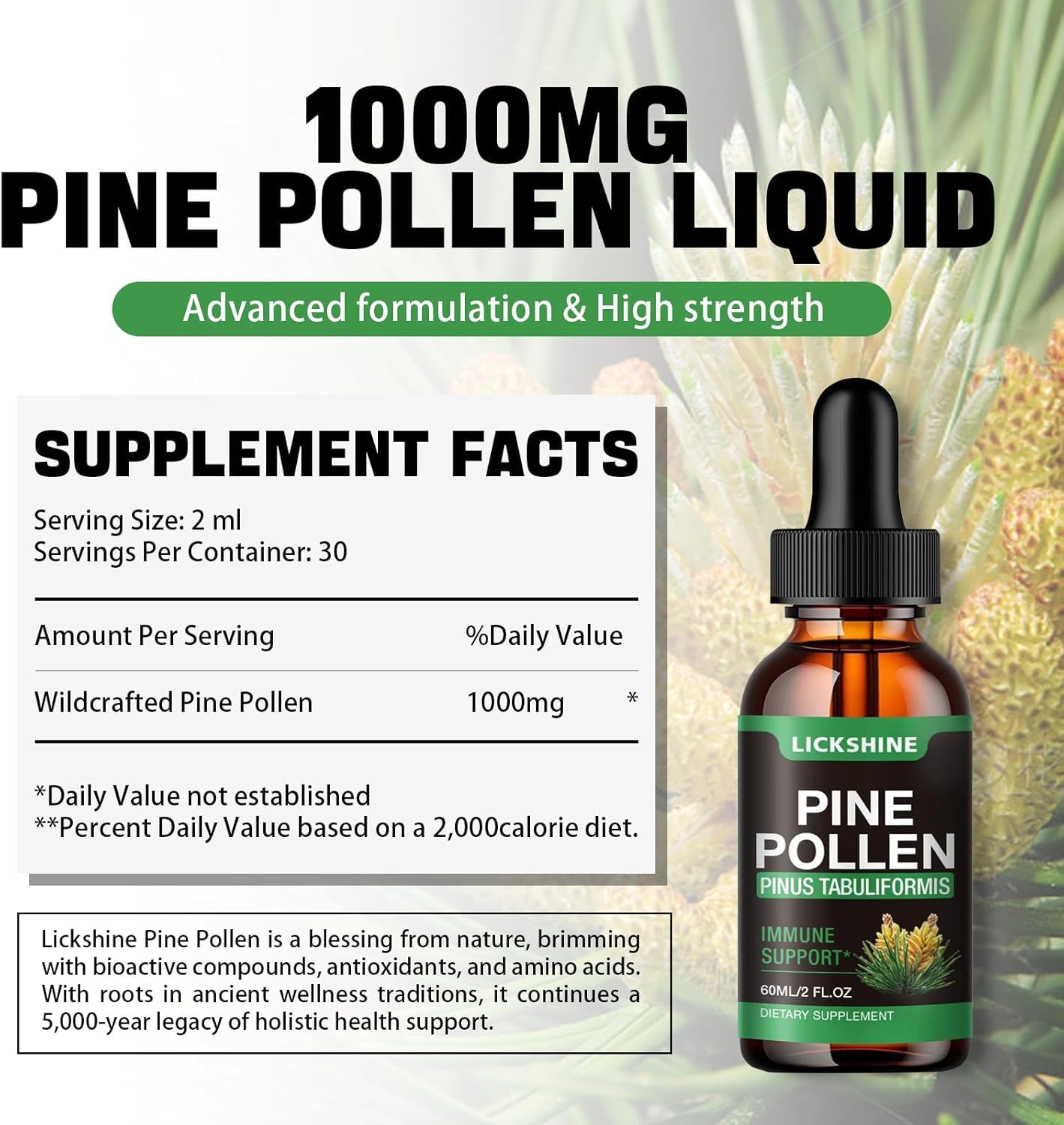 Pine Pollen tincture bottle close-up label
