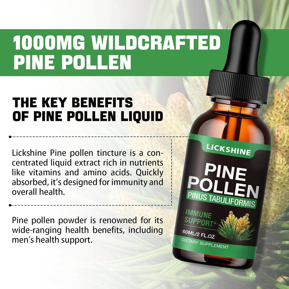 Pine pollen tincture bottle and dropper detail