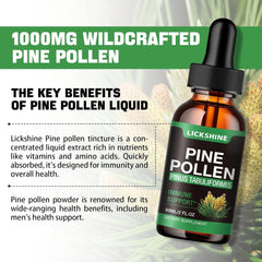 Pine pollen tincture bottle and dropper detail