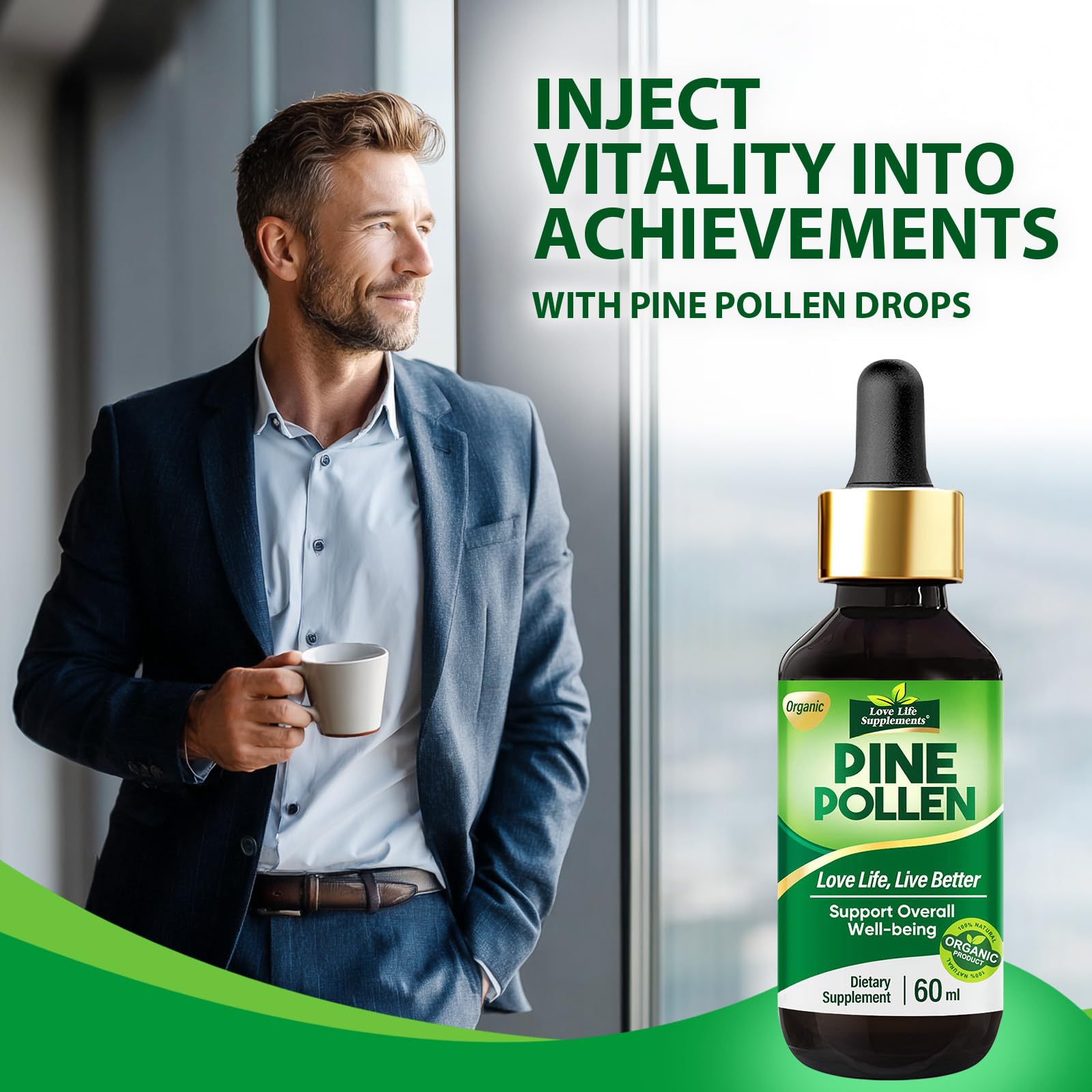 Pine Pollen Tincture bottle with dropper
