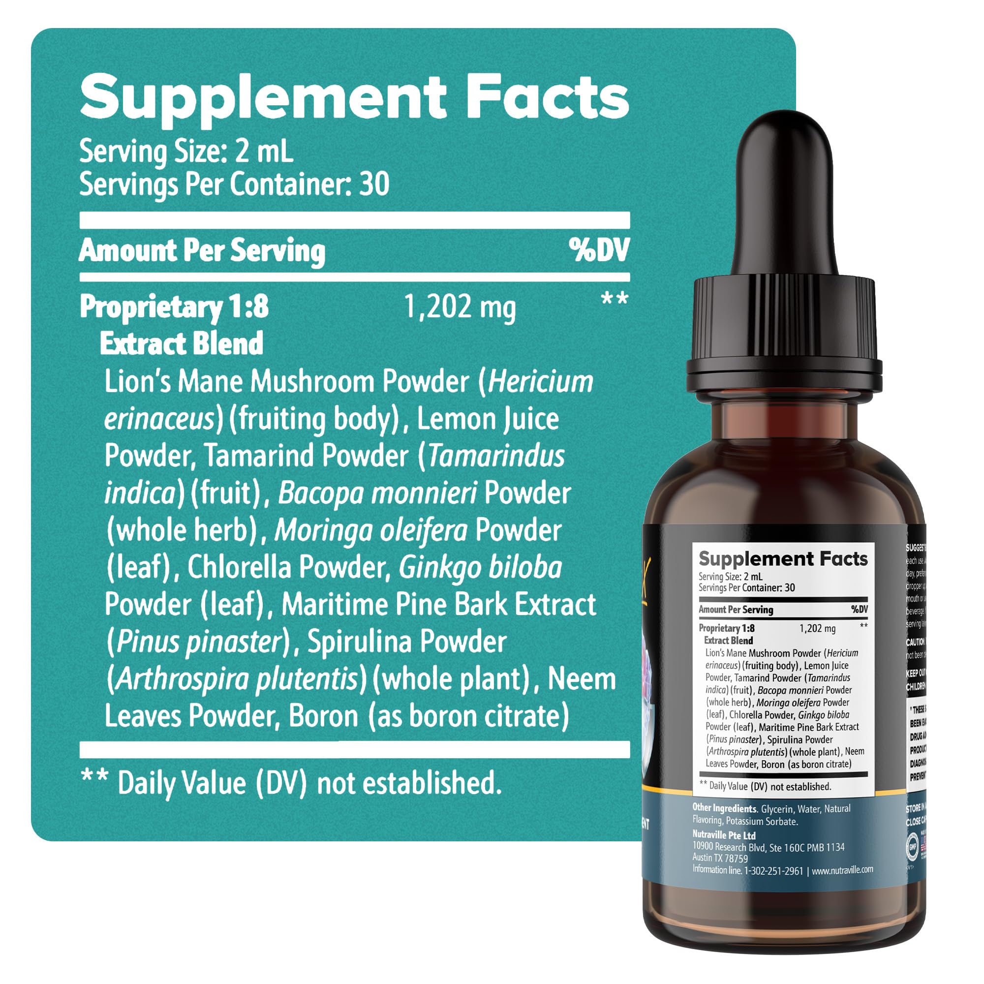 Dropper dispensing Pineal Guardian X drops into a glass