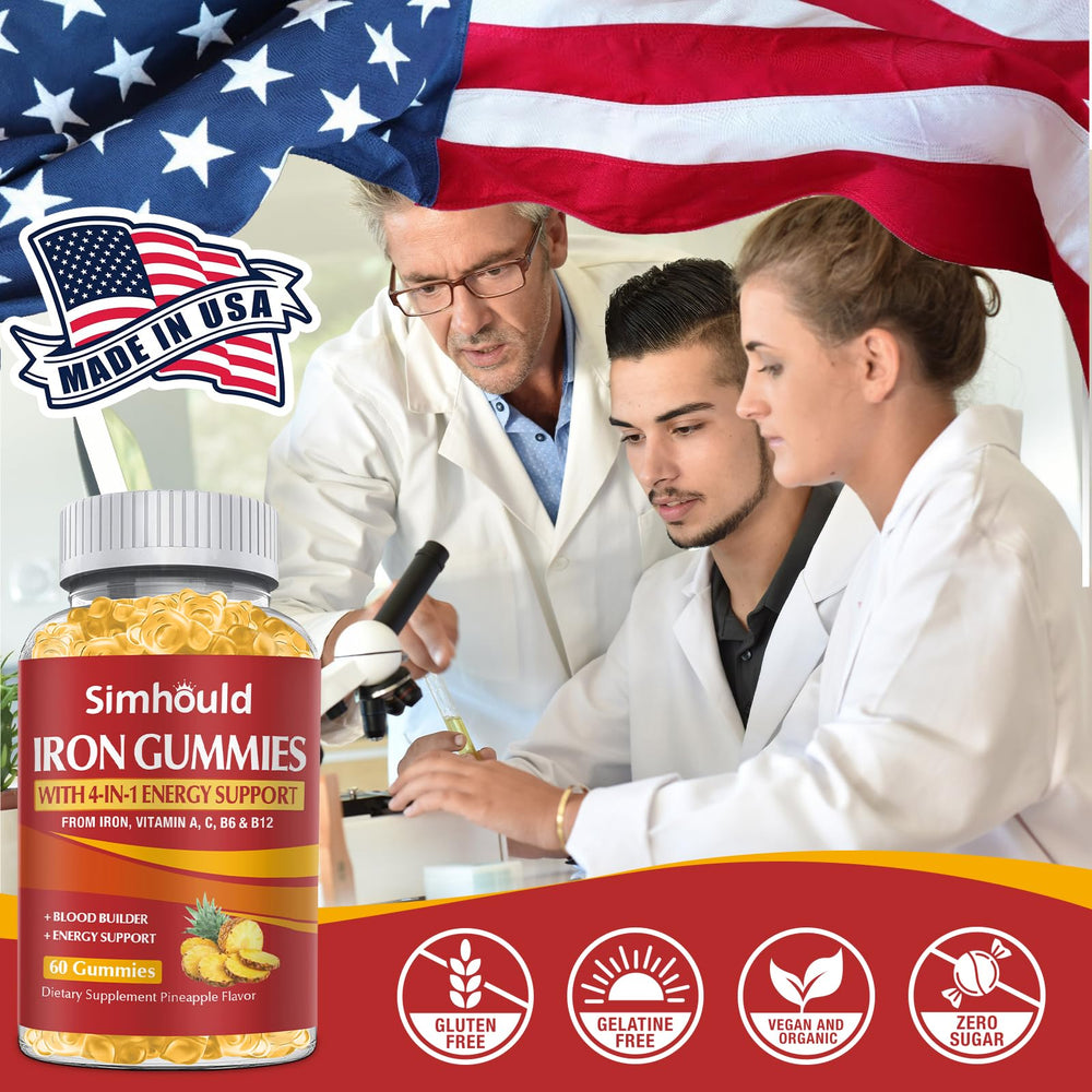 Pineapple-flavored iron gummies packaging and branding.