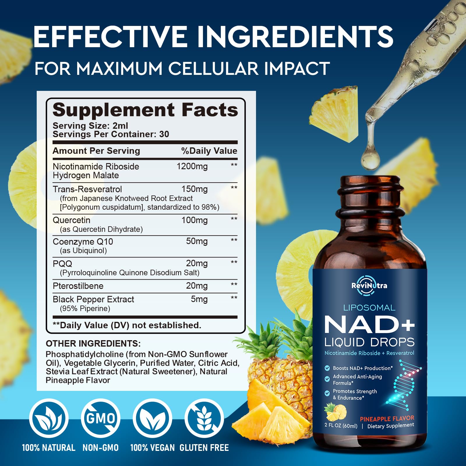 Pineapple flavored NAD+ liquid drops 4 oz