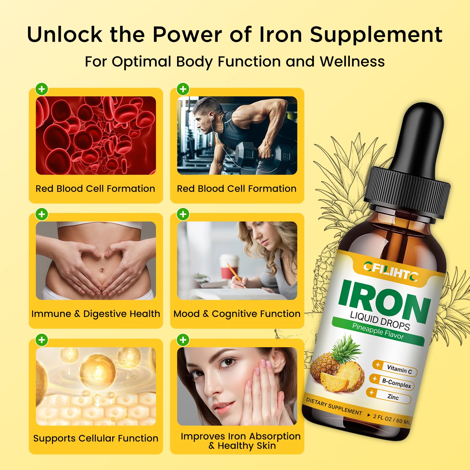Natural pineapple flavor in iron supplement drops