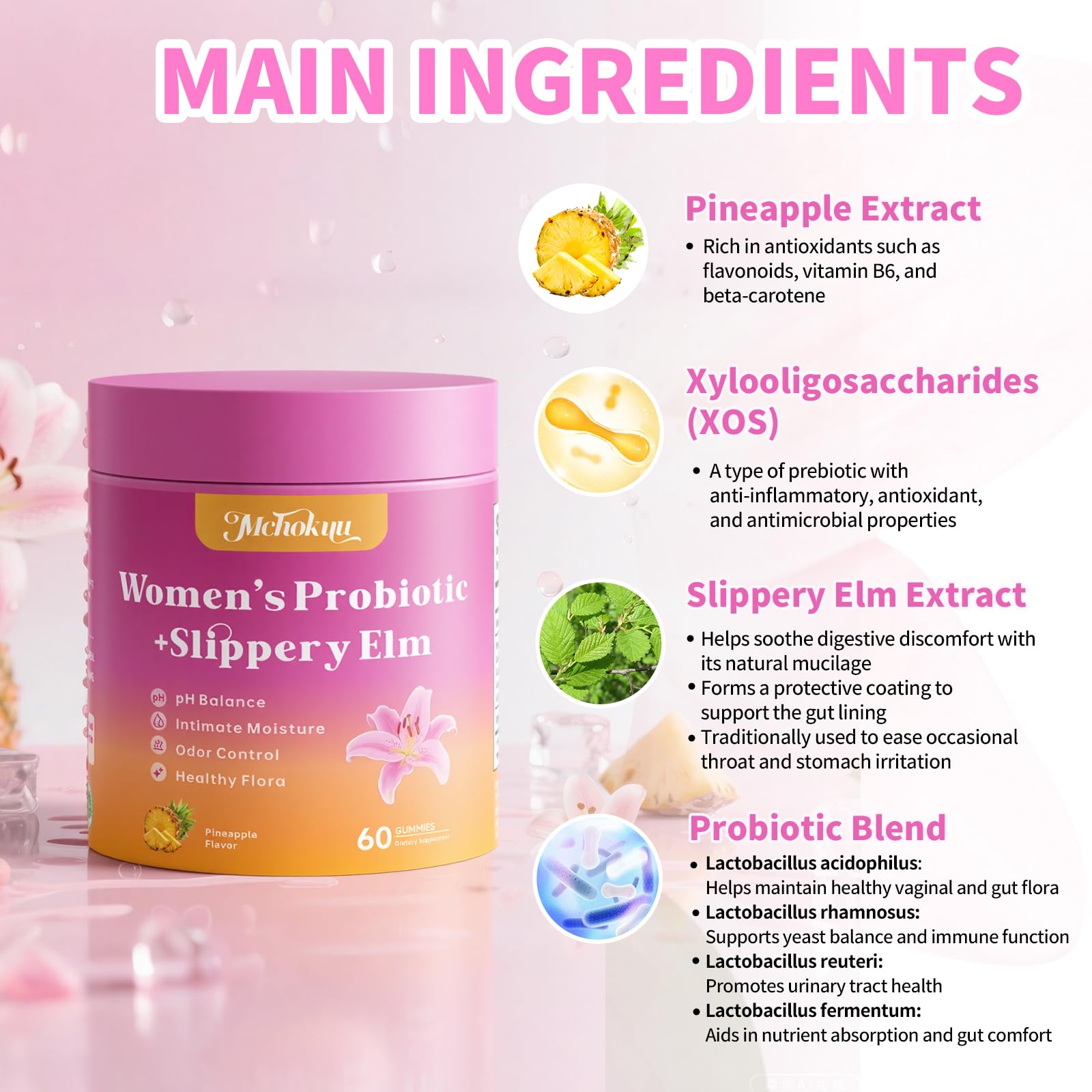 Close-up of pineapple-flavored probiotic gummies